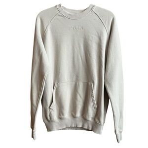 P’tula Crew Neck Pullover Sweatshirt Pouch Pocket Cotton Blend Athleisure Beige